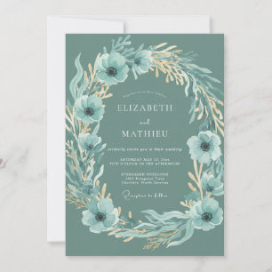 Trouw met Turquoise Anemoon en Blad Kaart