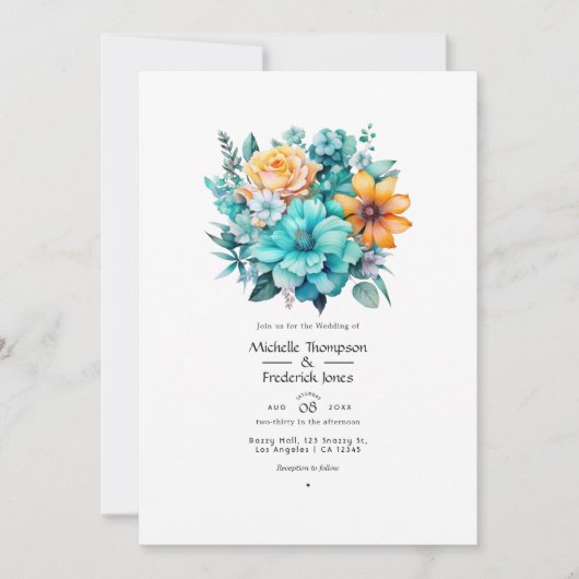 Trouw met Turquoise en Patina Bloemen Kaart (Voorkant)