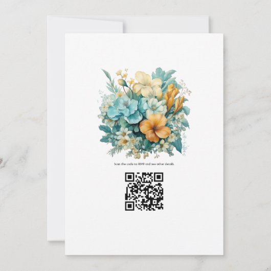 Trouw met Turquoise en Patina Bloemen Kaart (Achterkant)