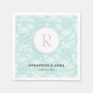 Trouw met Turquoise Kanten Monogram Servetten