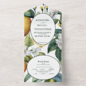 Trouw met vintage aquarel zomer citrus motief all in one uitnodiging (Binnen)