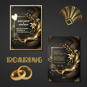 Trouw met Vintage Black Gold Modern Art Deco echt Folie Uitnodiging