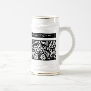 Trouw met vintage bloemen - Kleur naar keuze Bierpul
