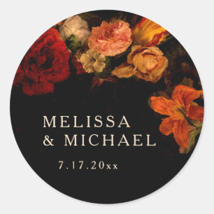 Trouw met vintage fijne kunst donkere bloemmotieve ronde sticker