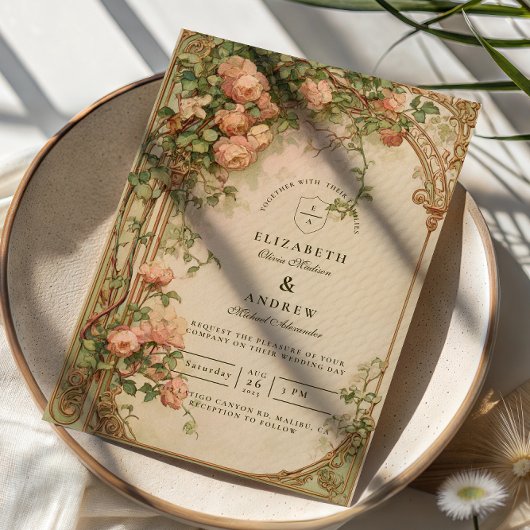 Trouw met vintage roosboog kaart
