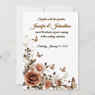Trouw met vintage rozen en vlinders kaart