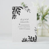 Trouw met vintage zwart + wit botanisch blad RSVP kaartje (Staand voorkant)