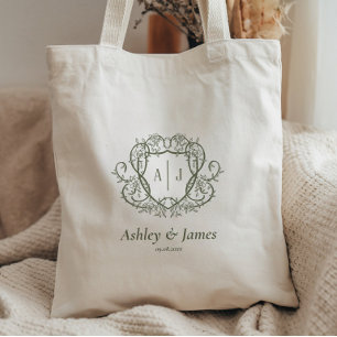 Trouw met wandelende rozentuin monogram crest tote bag