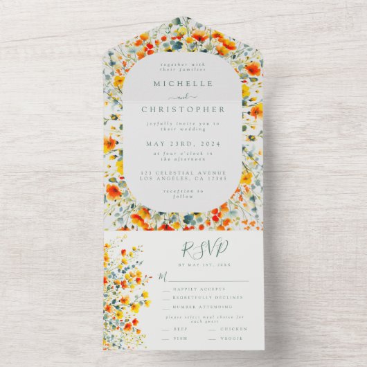 Trouw met weelderige bloemen all in one uitnodiging (Binnen)