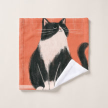 Trouw minimalistische tuxedo kat op oranje