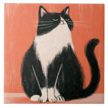 Trouw minimalistische tuxedo kat op oranje