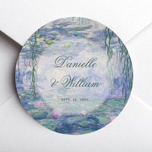 Trouw Monet Bloem Waterlelies Elegante Schrift Ronde Sticker