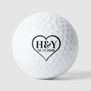 Trouw Monogram Initiaal Datum Zwart Wit Hart Golfballen