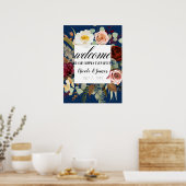 Trouw Navy Blauw Marsala Roze Landelijke Bloemenbl Poster (Keuken)
