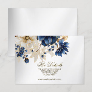 Trouw Navy Blauw Wit Gouden Bloem Motief Zilver Informatiekaartje