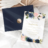 Trouw Navy Blush Bloem Goud Nuestra Boda Kaart