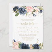 Trouw Navy Blush Bloem Goud Nuestra Boda Kaart (Voorkant)