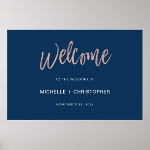 Trouw 'Navy & Rose Goud Glam Chic' Welkom Bord Poster