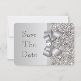 Trouw nep zilveren pailletten strik save the date