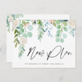 Trouw NIEUW PLAN Waterverf Bloemige Groene Tinten Aankondigingskaart (Voorkant / Achterkant)