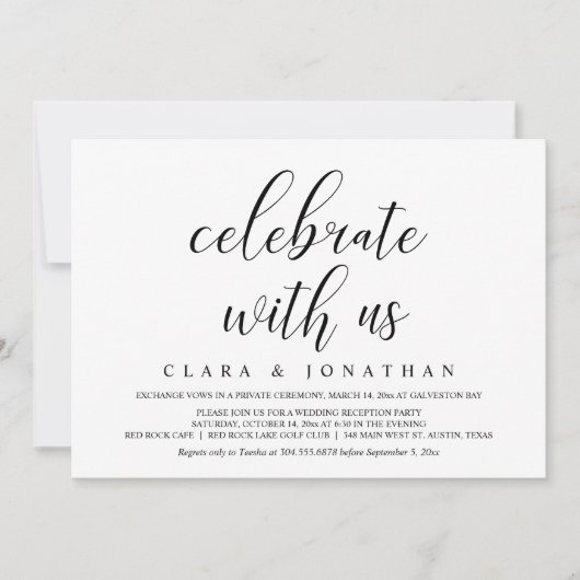 Trouw Ontsnapping, Elegant Ontvangst Feest Uitnodi Kaart (Voorkant)