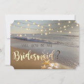 Trouw op het strand schelpen lichtjes bruidsmeisje kaart (Voorkant)