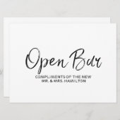 Trouw "Open Bar" bord | Stijlvolle letters Kaart (Voorkant / Achterkant)