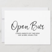 Trouw "Open Bar" bord | Stijlvolle letters Kaart (Voorkant)