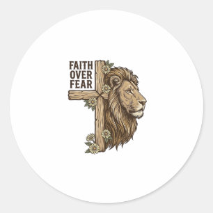 Trouw Over Angst Leeuw Kruis Vintage Christelijk T Ronde Sticker