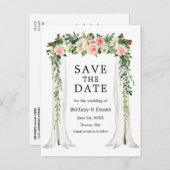 Trouw Overkapping Boog Aquarel Roze Witte Bloemen Aankondigingskaart (Voorkant / Achterkant)