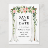 Trouw Overkapping Boog Aquarel Roze Witte Bloemen Aankondigingskaart (Voorkant)