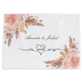 Trouw pampasgras blozend roze bloemrozen groot cadeauzakje (Voorkant)