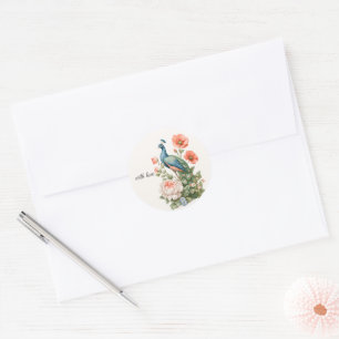 Trouw Pauw Botanische Vintage Elegante Afsluitin Ronde Sticker