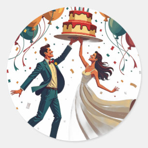 Trouw Retro Bruid Bruidegom Dansen Vonken Ouderwet Ronde Sticker