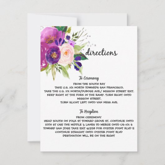 Trouw Richtingaanduiding met Waterverf Bloem Plum Kaart (Voorkant)
