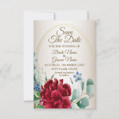 Trouw Rood Bloem Groen Blad Gouden Frame Lichtbrui Save The Date (Voorkant)