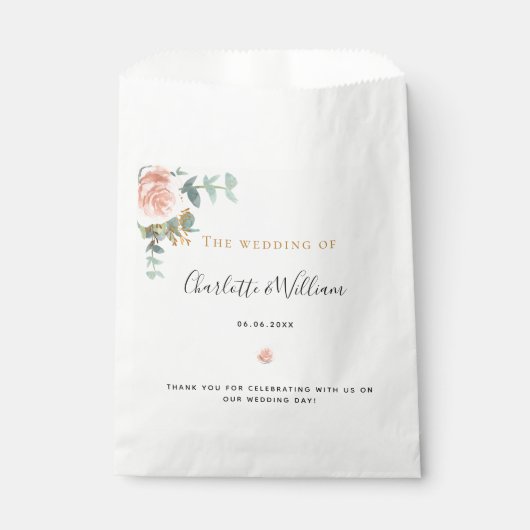 Trouw roosgoud bloemige eucalyptus elegant bedankzakje (Voorkant)