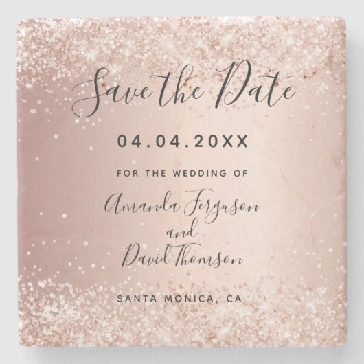 Trouw roze gouden blush glitters Bewaar de datum Stenen Onderzetter (Voorkant)