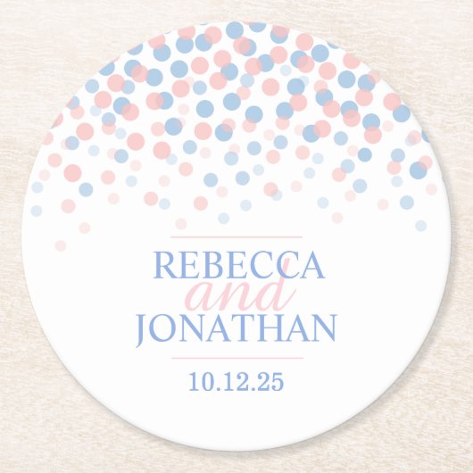 Trouw roze kwarts sereniteit blauwe stip onderzett ronde kartonnen onderzetter (Voorkant)