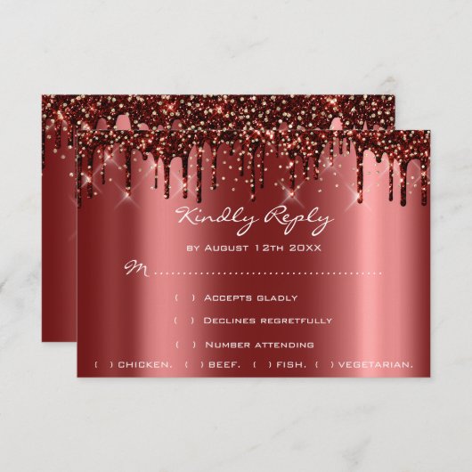 Trouw RSVP Goud Druppels Burgundy Bruidsfeest (Voorkant / Achterkant)