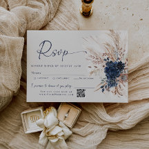 Trouw-RSvp in marineblauwe boho-stijl met pampasgr