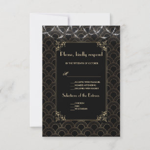 Trouw-RSVP in vintage goud Art Deco Fleur-de-lis-s RSVP Kaartje