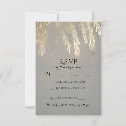 Trouw RSVP-kaarten met takken van gouden wilgenboo RSVP Kaartje (Voorkant)