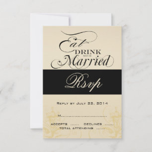 Trouw-RSVP-kaarten 'Vintage Eat, Drink, Be Married RSVP Kaartje