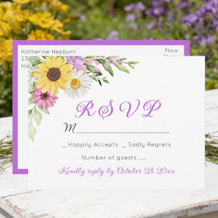 Trouw RSVP met bloemen Zonnebloem Madeliefje Briefkaart