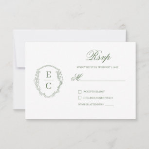 Trouw-RSVP met Heritage Monogram Crest in salie RSVP Kaartje