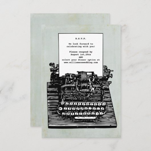 Trouw-RSVP met Oude Schrijfmachine RSVP Kaartje (Voorkant / Achterkant)