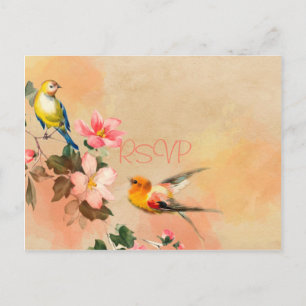 Trouw-RSVP met vintage vogels en bloemen met foto Uitnodiging Briefkaart
