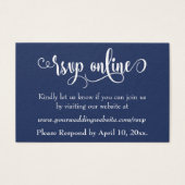 Trouw-RSvp online invoegen Wit script & Navy, 10 Visitekaartjes (Voorkant)