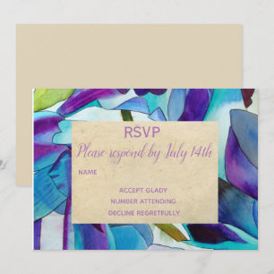 Trouw-RSVP Paarse blauwe orchideeën bloem kunst ro Kaart